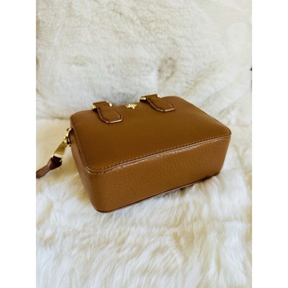 NWT Tory burch Mini Landon Boxy Satchel Crossbody Handbag Brown Leather Bark - Picture 6 of 10